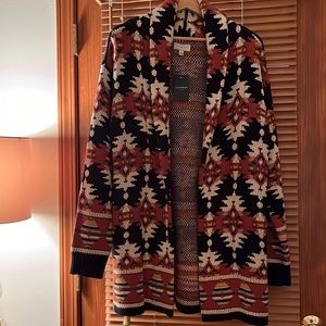 NWT LUCKY BRAND Shawl Collar Sweater Size S/P Black Multi